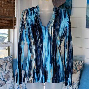 EUC Long Sleeve Carmen Pullover Sweater with Rhinestone Detail size Small